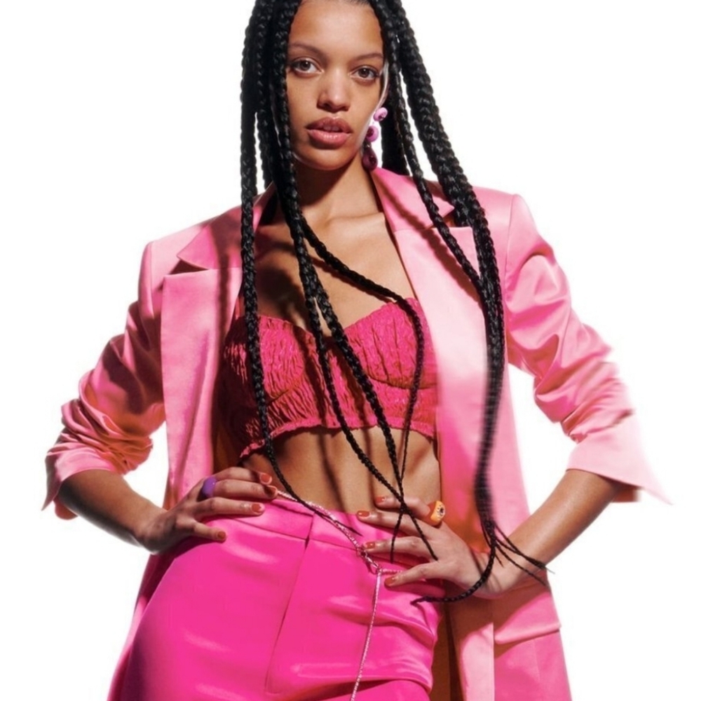 NWOT ZARA Fuchsia pink ruffled spaghetti straps crop top